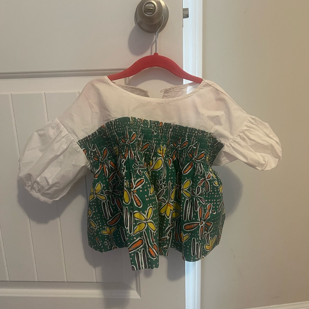 Marni Kids Green and White Floral Blouse